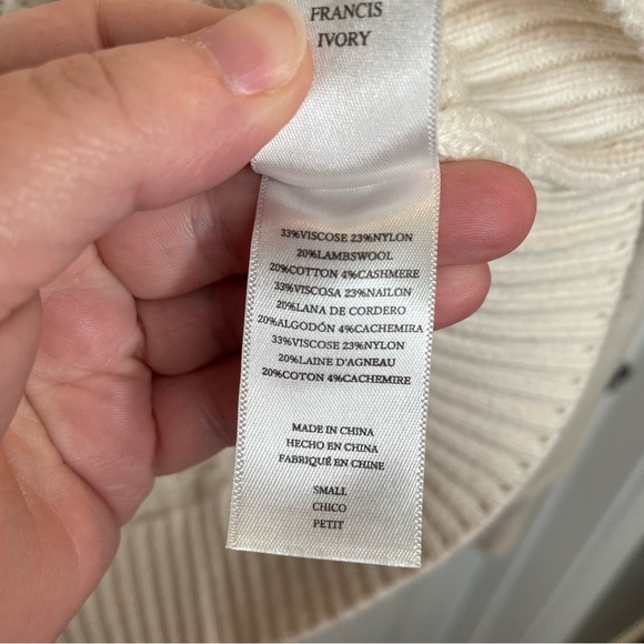 Rails Francis Pointelle Fringed Cable Knit Lambswool Cashmere Sweater in Ivory S - Picture 11 of 11